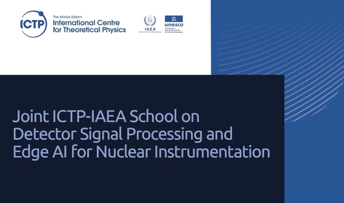 Official banner of the ICTP–IAEA school on detector signal processing and edge AI